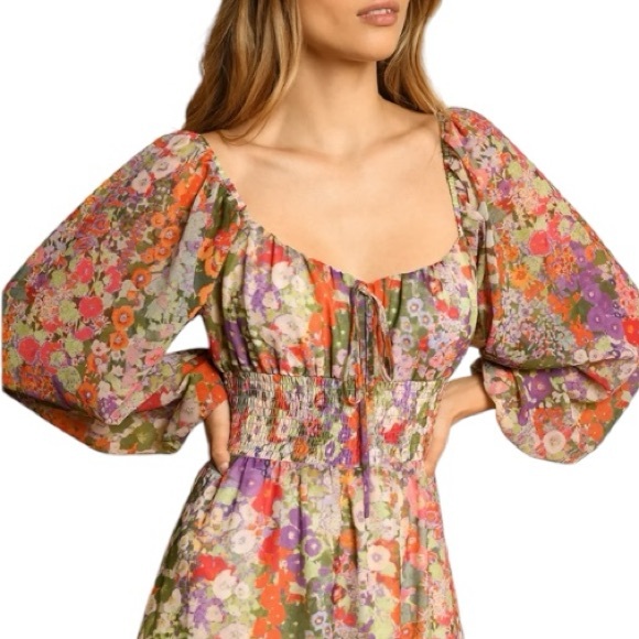 Hutch NWT McVie Floral Chiffon Midi Dress Size Medium - Picture 2 of 8